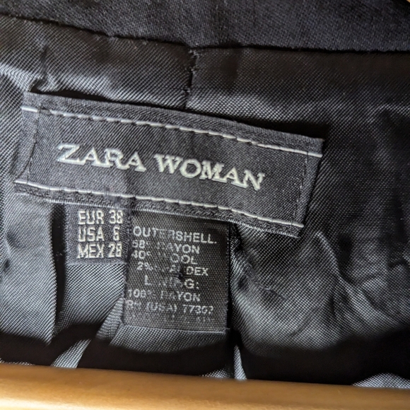Zara Woman Black Long Sleeve Single Button Blazer Size 6 Wool Blend - Picture 4 of 10
